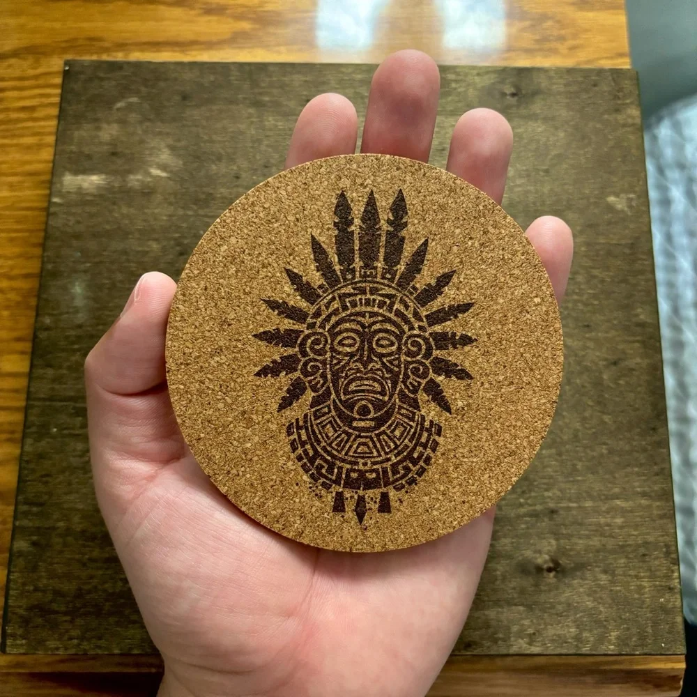 Aztec Clipart 20 Laser Engraved Cork Coaster